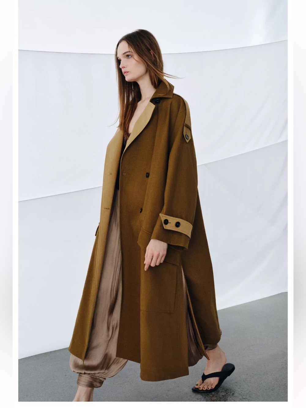 NWT ZARA Olive Green Trench Coat size small - Picture 4 of 8